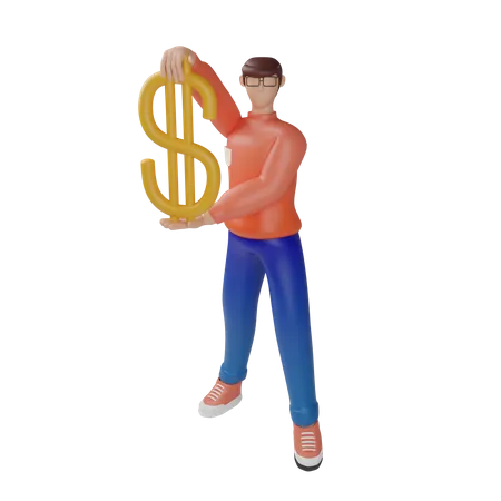 Comerciante de moeda investindo em dólar  3D Illustration