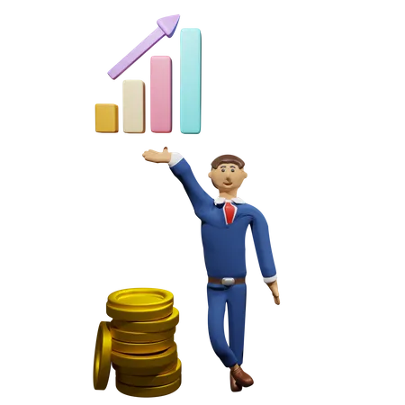 Empresario mostrando diagrama  3D Illustration