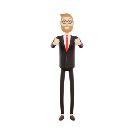 Empresario mostrando los pulgares hacia arriba gesto con la mano  3D Illustration