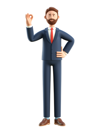 Empresario mostrando gesto ok  3D Icon