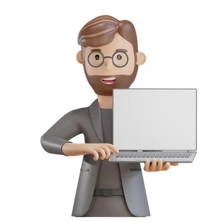 Empresário mostrando laptop  3D Illustration