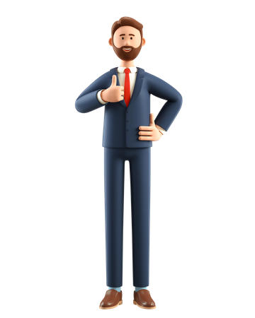 Empresario mostrando los pulgares hacia arriba gesto con la mano  3D Icon