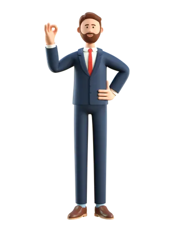 Empresário mostrando gesto ok  3D Illustration