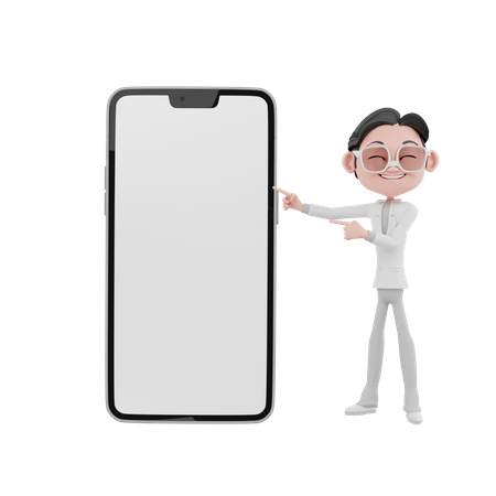 Empresario mostrando pantalla móvil en blanco  3D Illustration