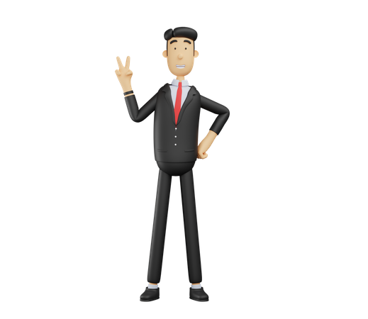 Empresario mostrando signo de victoria  3D Icon