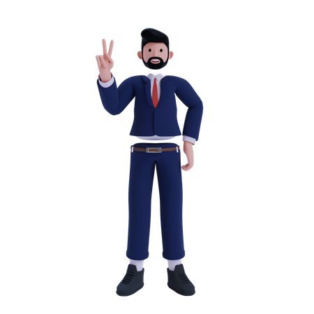 Empresario mostrando signo de victoria  3D Illustration