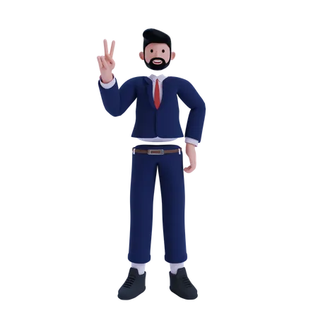 Empresario mostrando signo de victoria  3D Illustration