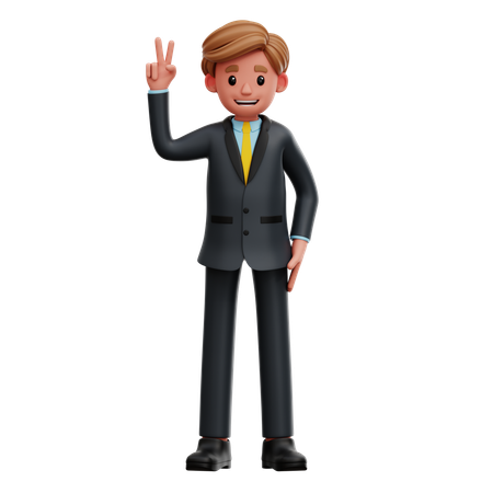 Empresário mostrando sinal de vitória  3D Icon