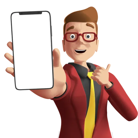 Empresario mostrando teléfono inteligente  3D Illustration