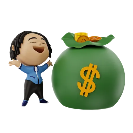 Empresário muito feliz com dinheiro  3D Illustration