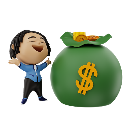 Hombre de negocios muy feliz con el dinero  3D Illustration