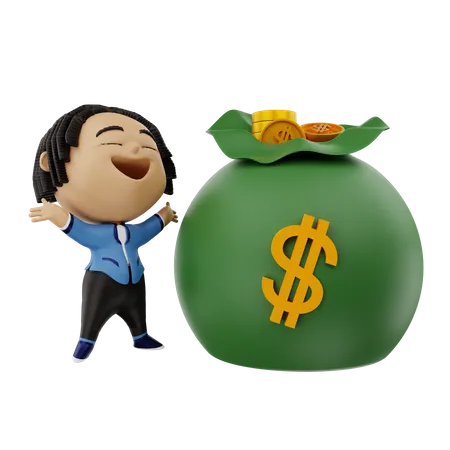 Hombre de negocios muy feliz con el dinero  3D Illustration