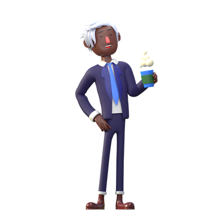 Empresario negro tomando café  3D Icon
