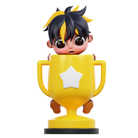 Empresário recebendo troféu de negócios  3D Illustration