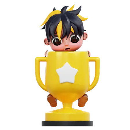 Empresário recebendo troféu de negócios  3D Illustration