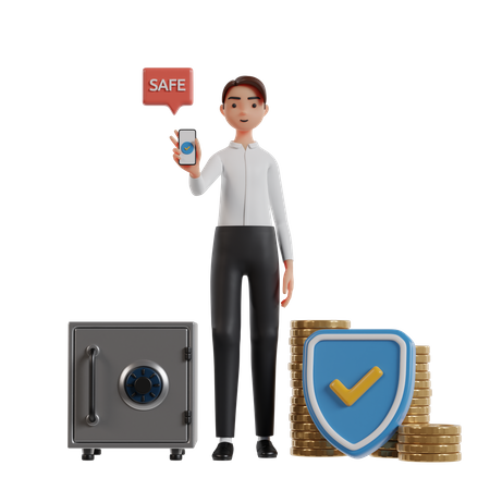 Empresário oferecendo aplicativo móvel de seguro financeiro  3D Icon