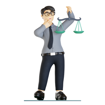 Empresário olhando para o direito empresarial e a justiça  3D Illustration