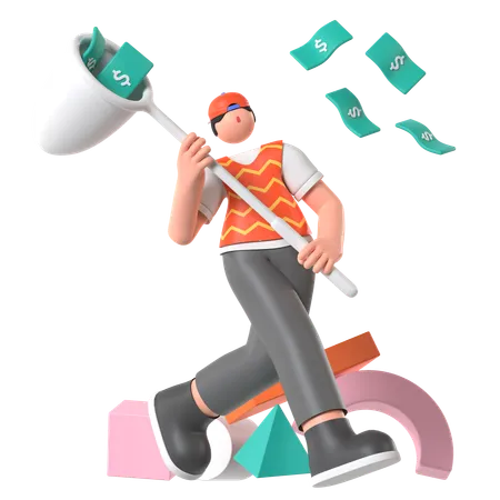 Empresario persiguiendo dinero  3D Illustration