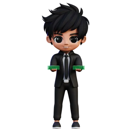 Personagem de empresário traz dinheiro  3D Illustration