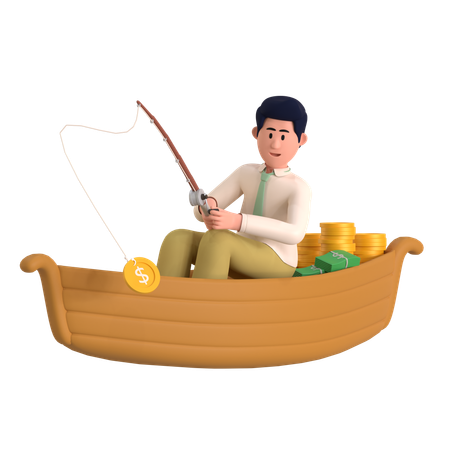 Moneda de pesca de empresario  3D Illustration