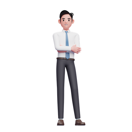 Empresário posando casualmente, vestindo camisa longa e gravata azul  3D Illustration