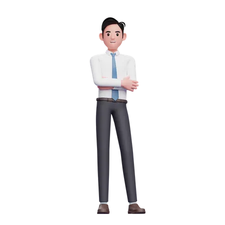 Empresario Posando Casualmente Vestindo Camisa Longa E Gravata Azul 3D Illustration