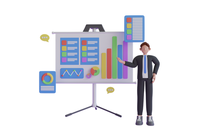 Empresario presentando informe analítico de negocios  3D Icon