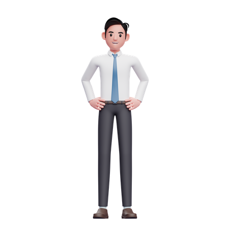 Empresário pronto pose com a mão na cintura  3D Illustration