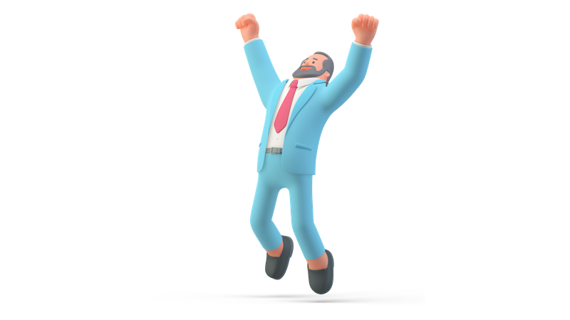 Empresário pulando de alegria  3D Illustration