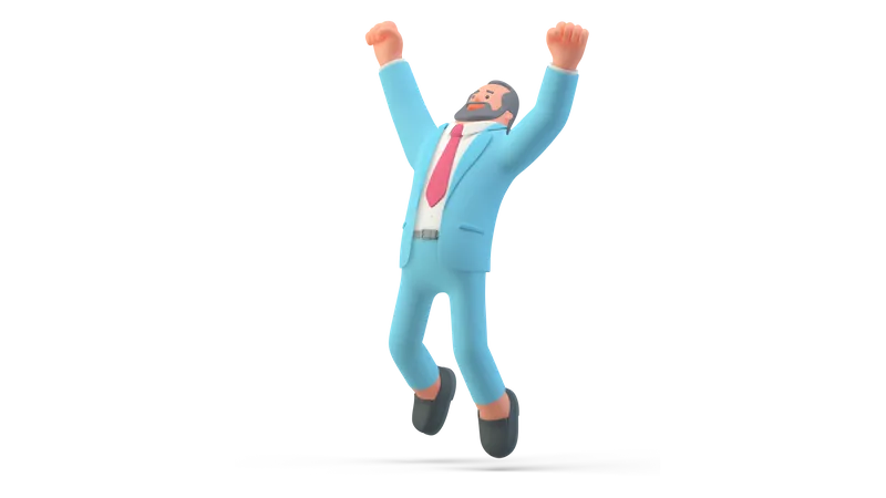 Empresário pulando de alegria  3D Illustration