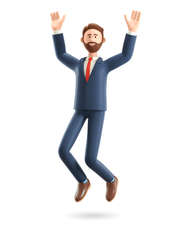 Empresário pulando e comemorando o sucesso  3D Illustration