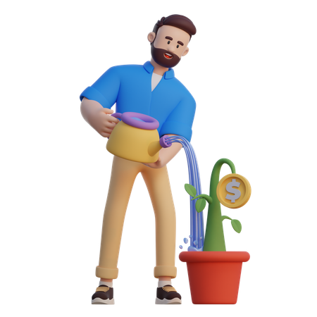 Empresario regadera de dinero  3D Illustration