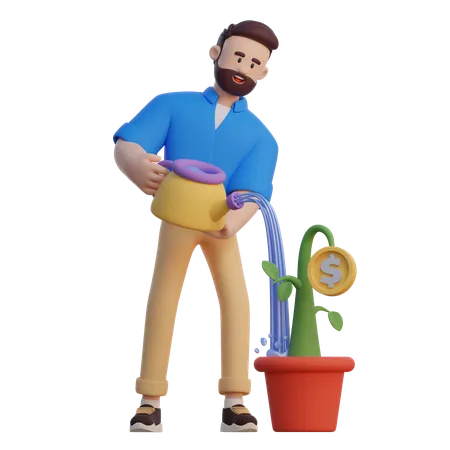 Empresario regadera de dinero  3D Illustration