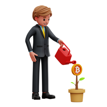 Empresário regando a árvore do dinheiro  3D Icon
