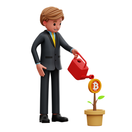 Empresario regar el árbol del dinero  3D Icon