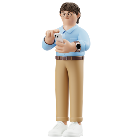 Hombre de negocios relajado escribiendo en el teléfono  3D Illustration