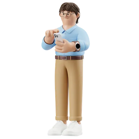 Hombre de negocios relajado escribiendo en el teléfono  3D Illustration