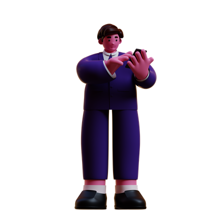 Empresario revisando teléfono móvil  3D Icon