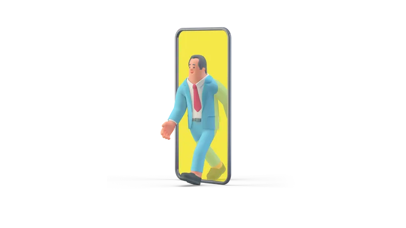 Empresário saindo do smartphone  3D Illustration