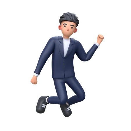 Empresário pulando pose comemorando a vitória  3D Illustration