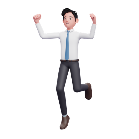 Empresario saltando pose vistiendo camisa larga y corbata azul  3D Illustration