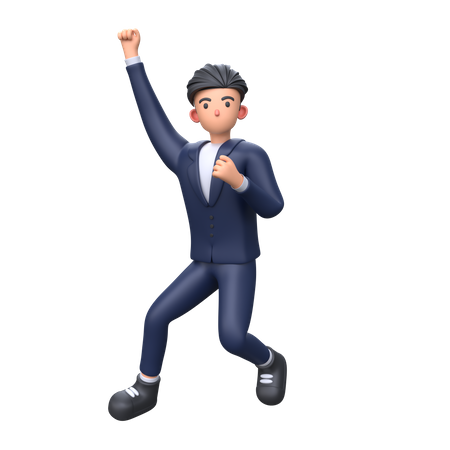 Empresario saltando pose de victoria  3D Illustration
