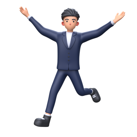 Empresário pulando pose e comemorando o sucesso  3D Illustration