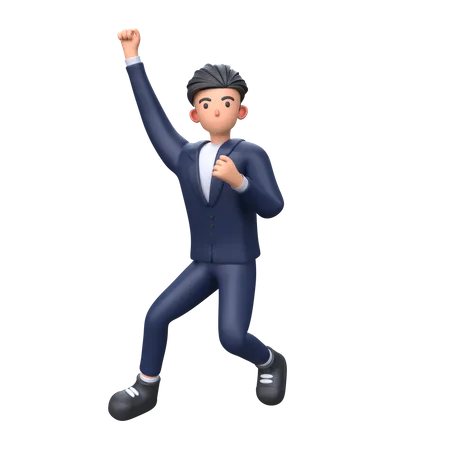 Empresário pulando pose de vitória  3D Illustration