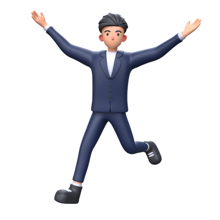 Empresario saltando pose y celebrando el éxito  3D Illustration