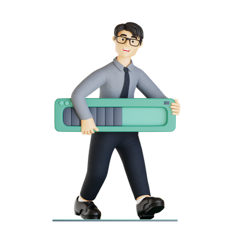 Empresário segurando a barra de carregamento  3D Icon