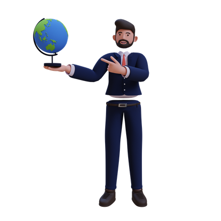 Empresário segurando o globo  3D Illustration