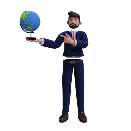 Empresário segurando o globo  3D Illustration