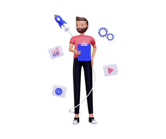 Empresário segurando o bloco de notas  3D Icon