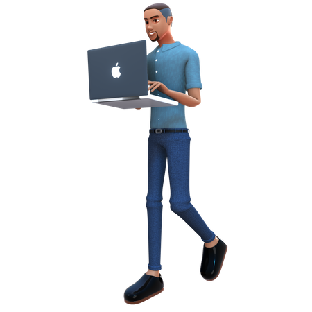 Empresário segurando laptop e trabalhando nele  3D Illustration